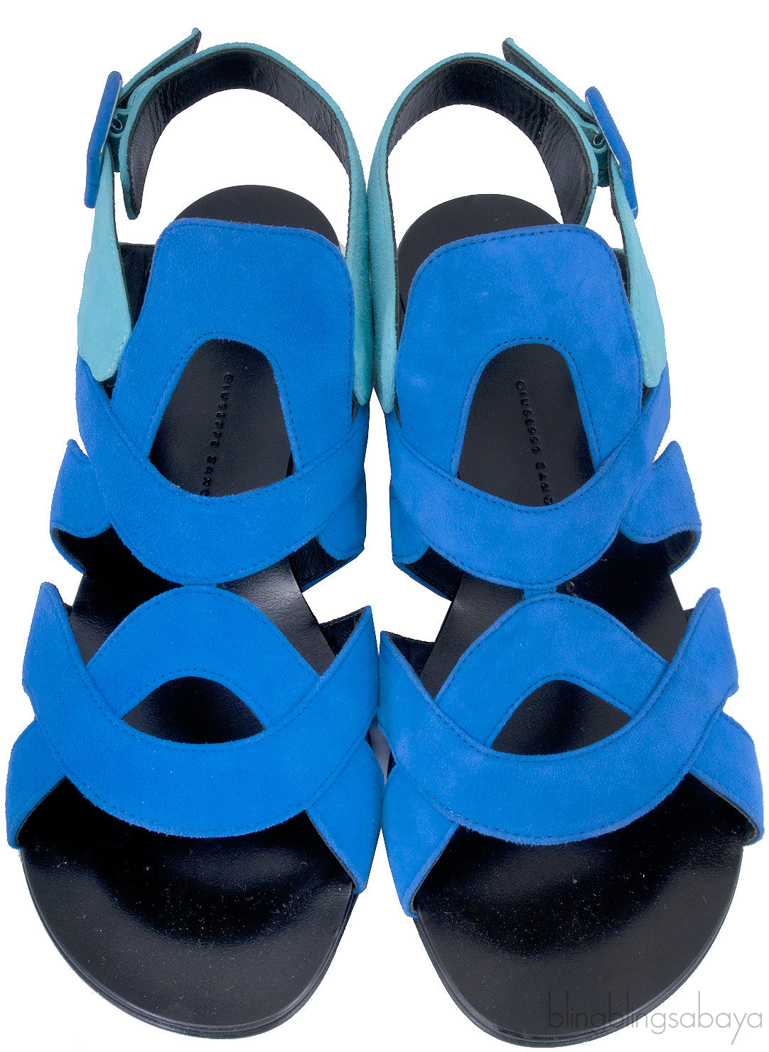 Suede Bicolor Blue Flat Sandals