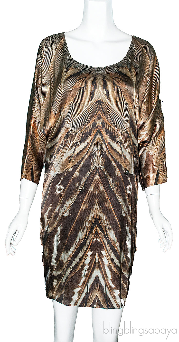 Brown Feather Print Dress