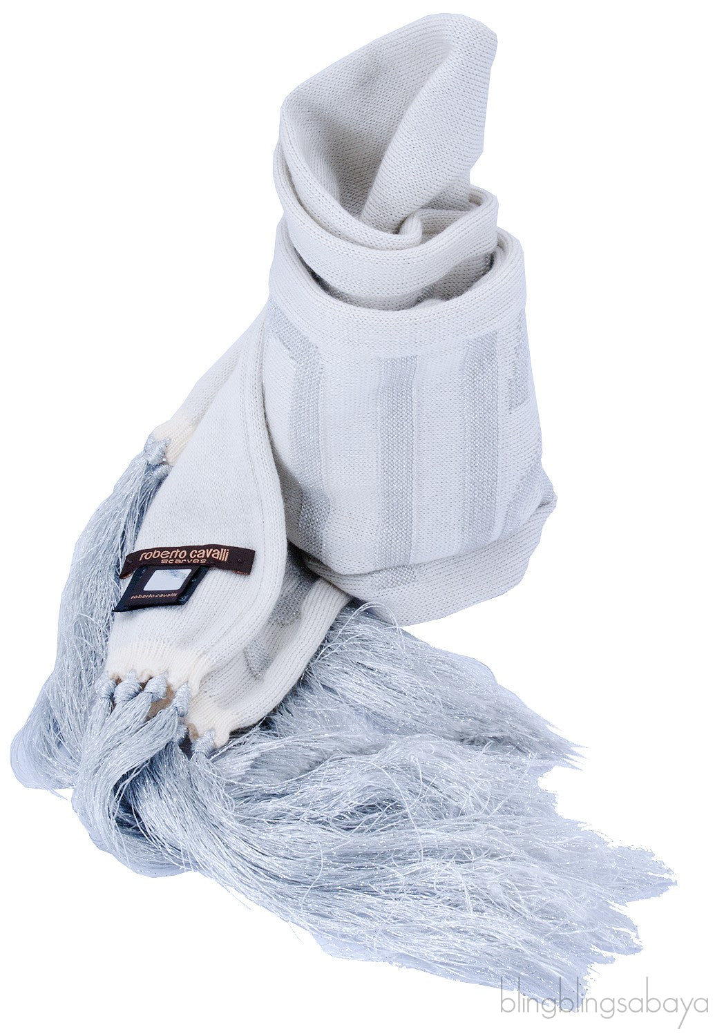 Fringed Silver Metallic Scarf