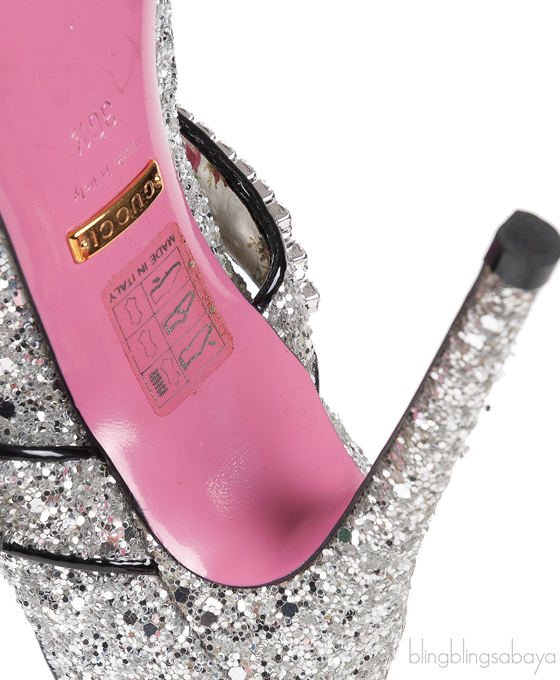 Gucci Silver Sylvie Glitter Crystal Heels