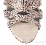 Pink Crystal Croc Embossed Sandals