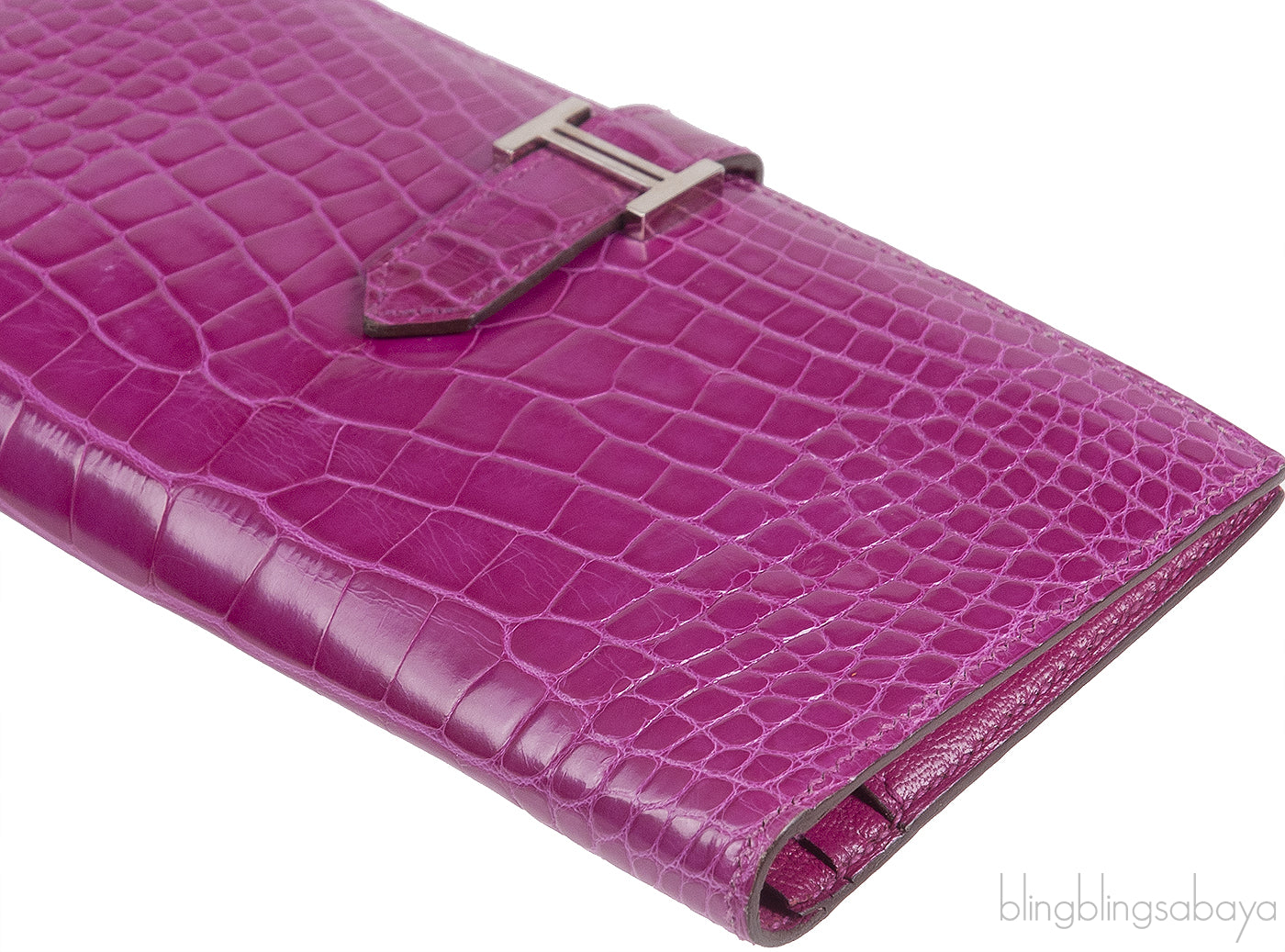 Hermes Bearn Rose Tyrien Crocodile Wallet