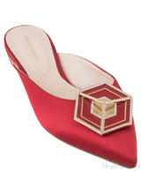 Red Satin Eden Mirror Flat Mule