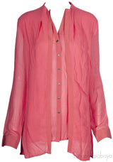 Coral Silk Long Sleeve Shirt