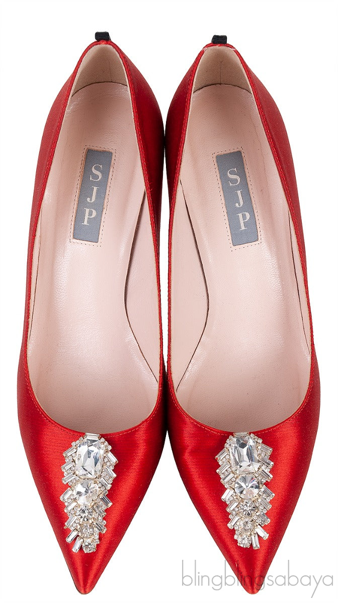 Sarah Jessica Parker Red Satin Crystal Embellished Heels
