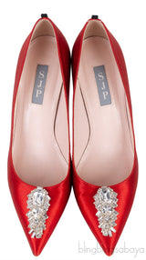 Sarah Jessica Parker Red Satin Crystal Embellished Heels
