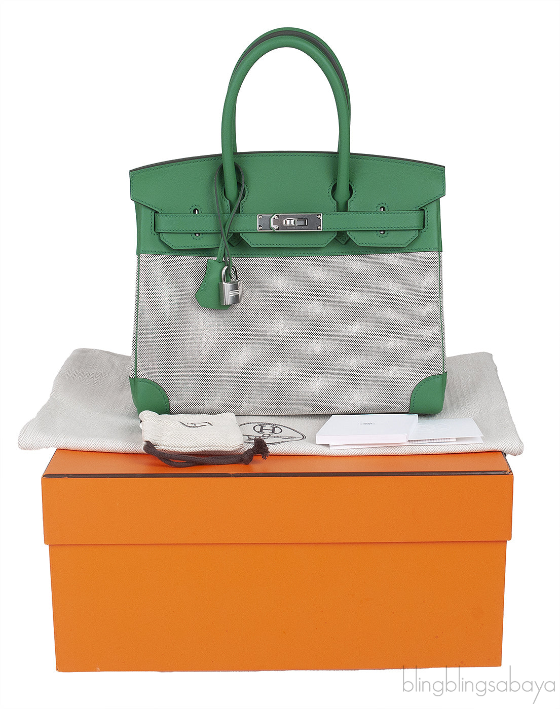 Birkin 30 Toile H Swift Vert Vertigo Ecru Noir PHW
