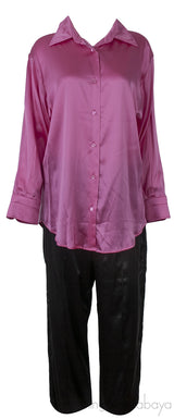 Fuchsia Silk Satin Shirt & Black Satin Trouser