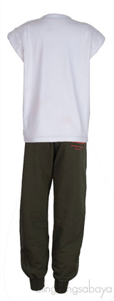 White Padded Shoulder Top & Green Trouser