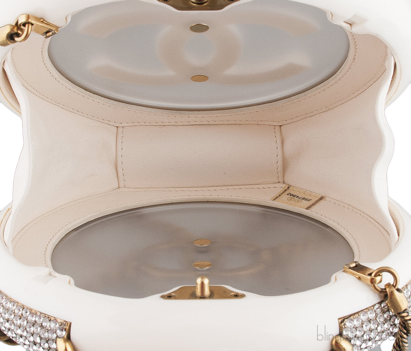 Off-white Crystal Gold Round Clutch