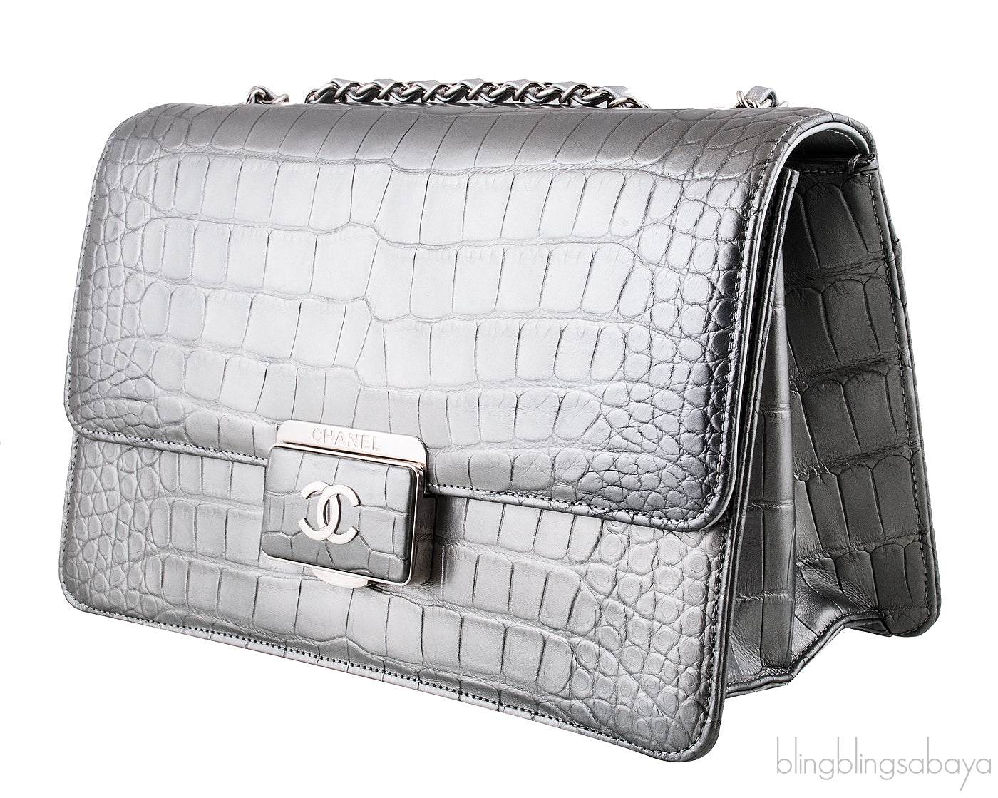 Silver Grey Crocodile Flap Bag