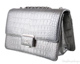Silver Grey Crocodile Flap Bag