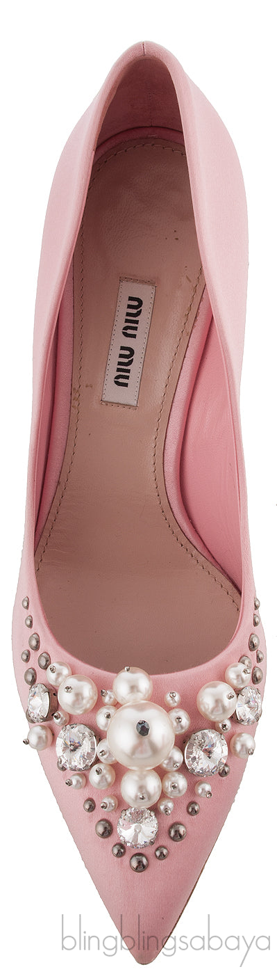 Embellished Pink Satin Pump