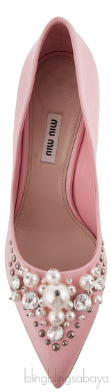 Embellished Pink Satin Pump