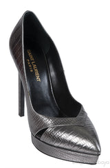 Yves Saint Laurent Gun Metal Lizard Print Pointed Pump