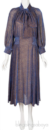Blue Velvet Self-tie Neck Midi Dress