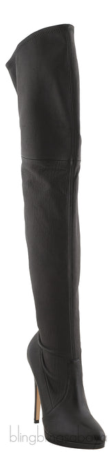 High Leg Black Leather Boots