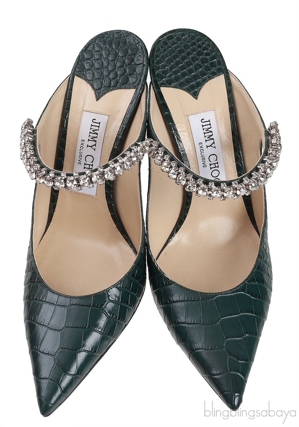 Jimmy Choo Croc-effect Bing 100 Crystal-Embellished Leather Mules