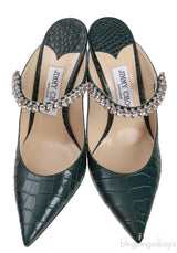 Jimmy Choo Croc-effect Bing 100 Crystal-Embellished Leather Mules