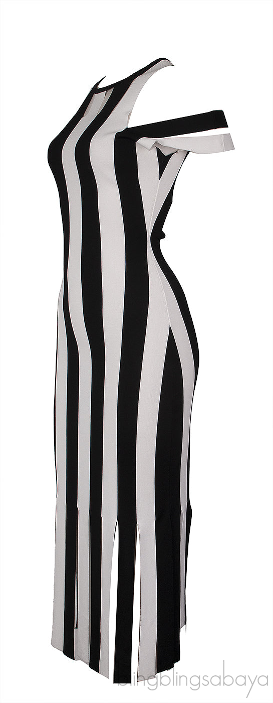 Black and White Striped Midi Dress