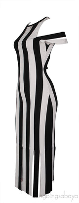 Black and White Striped Midi Dress