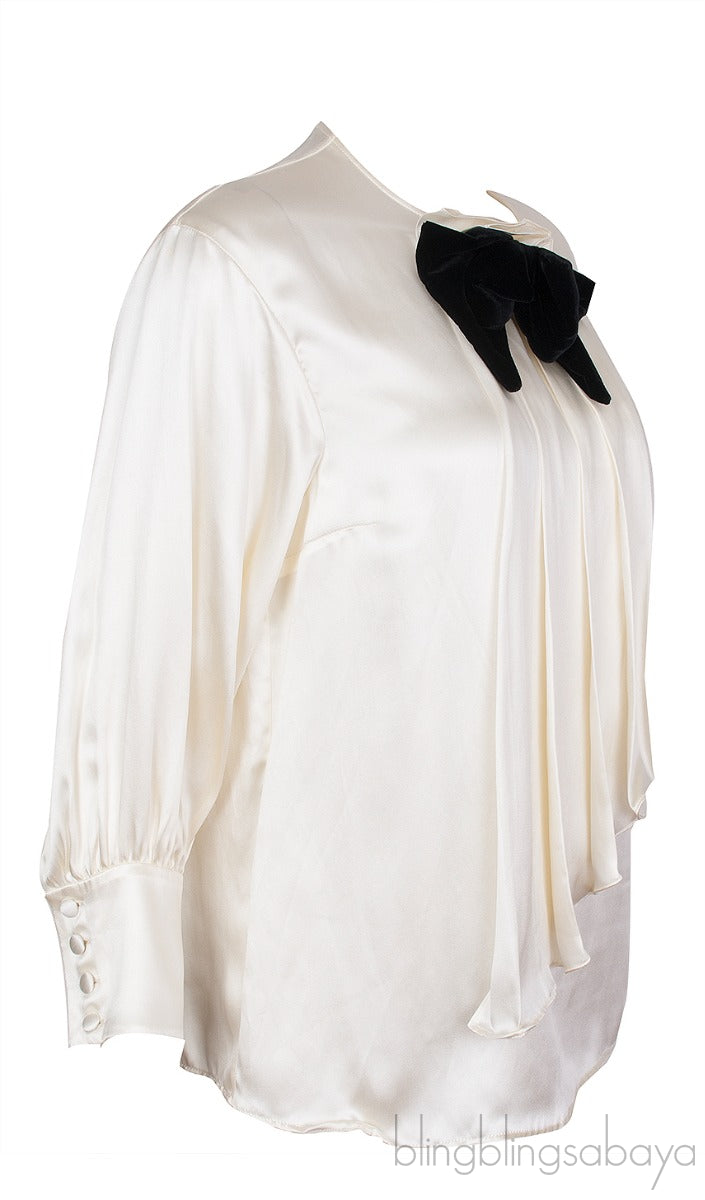 Ivory White Black Bow Shirt