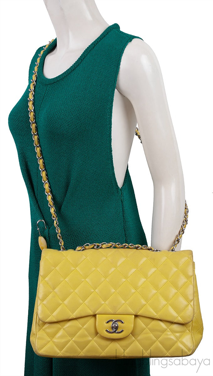 Yellow Quilted Classic Jumbo Flap Bag PHW