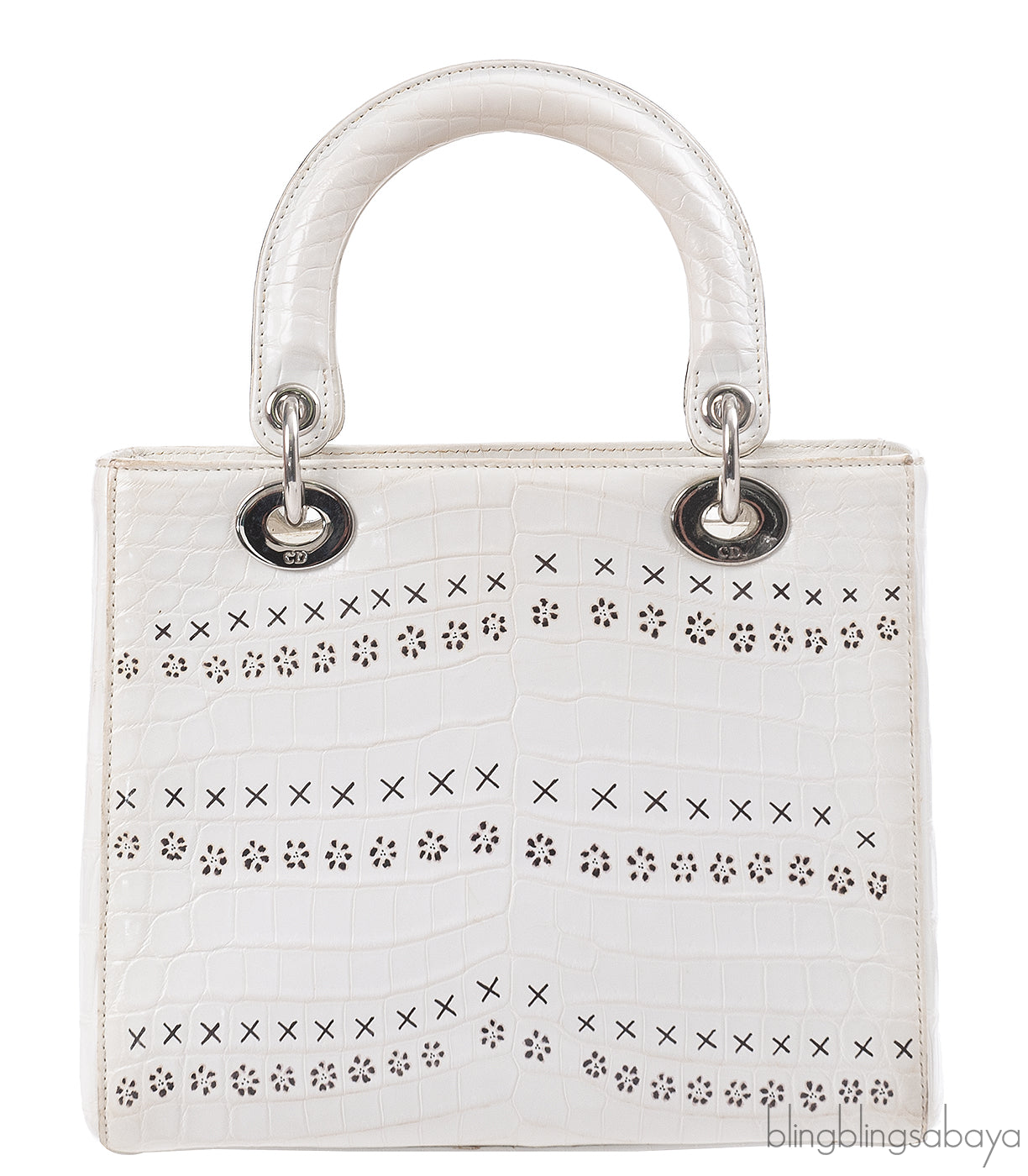 Christian Dior Lady Dior White Printed Crocodile Medium Bag