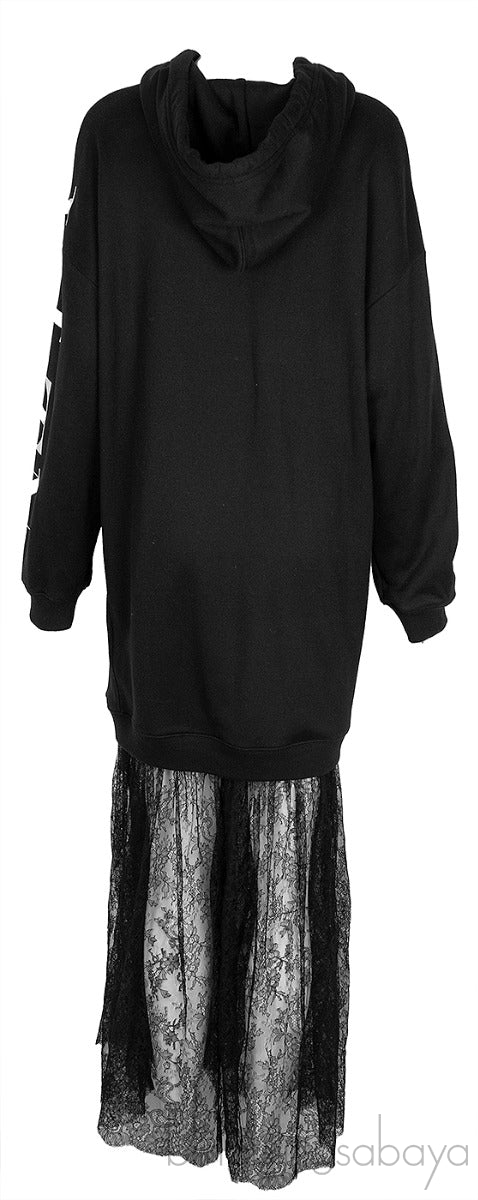 Black VLTN Lace Hoodie Dress