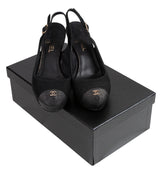 Chanel Black Leather CC Cap Toe Slingback Shoes