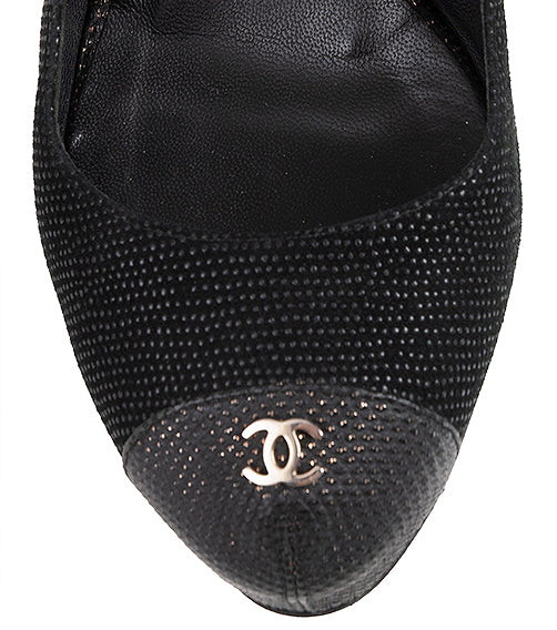 Chanel Black Leather CC Cap Toe Slingback Shoes