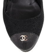 Chanel Black Leather CC Cap Toe Slingback Shoes