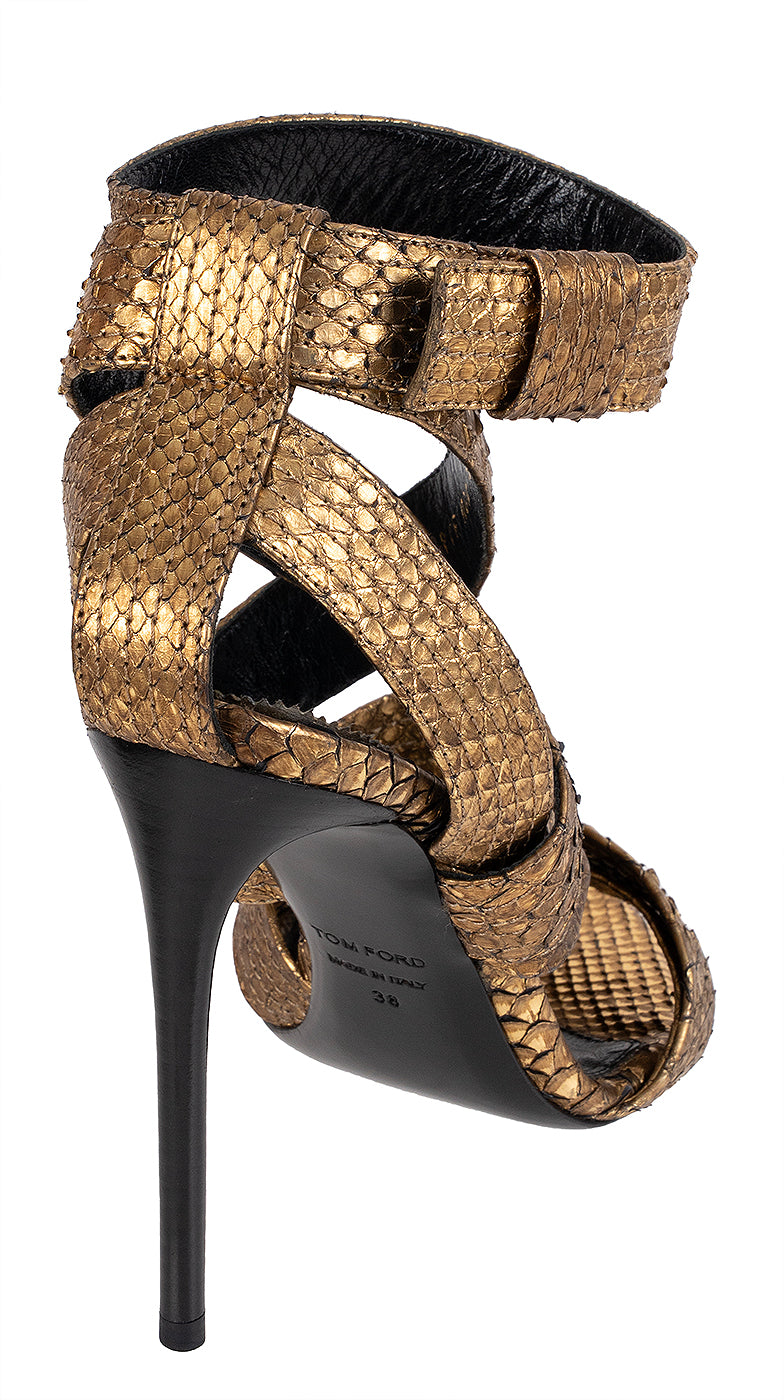 Tom Ford Gold Python Strappy Sandals