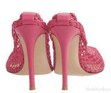 GIANVITO ROSSI Pink Leather Trimmed Fishnet Pump 38