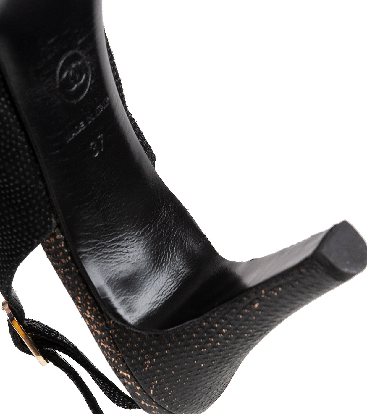 Chanel Black Leather CC Cap Toe Slingback Shoes