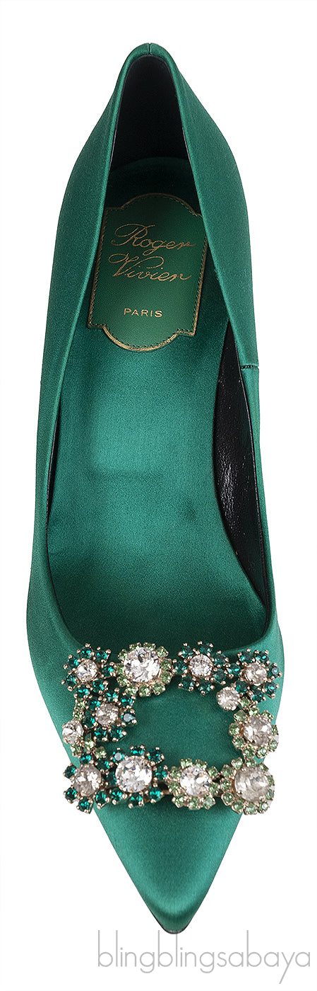 Roger Vivier Emerald Green Floral Crystal Heels