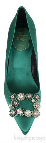 Roger Vivier Emerald Green Floral Crystal Heels