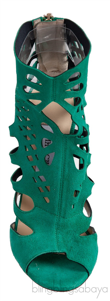 Green Suede Cut-out Peep Toe Heels