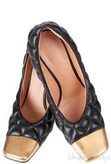Bottega Veneta Black Quilted Leather Gold Cap Toe Heels