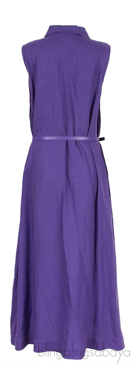 Belted Linen Shirt Dress Purple
