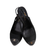 Chanel Black Leather CC Cap Toe Slingback Shoes