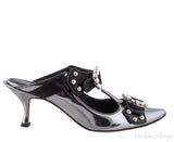 Patent Grey Crystal Slide Mule