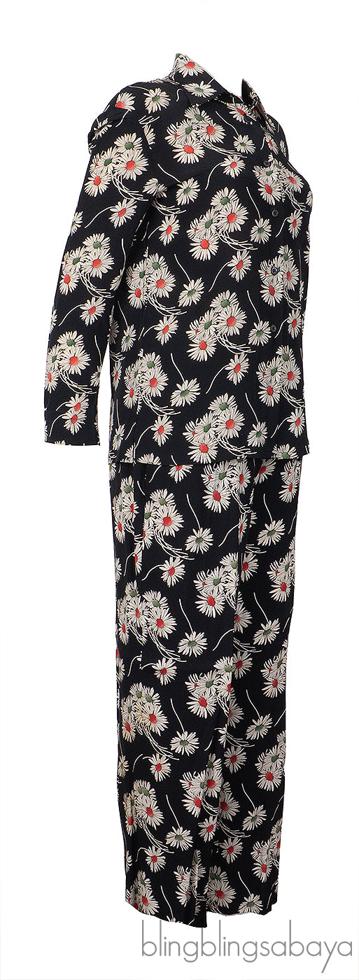 Prada Black Floral Satin Pajama