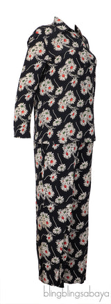 Prada Black Floral Satin Pajama