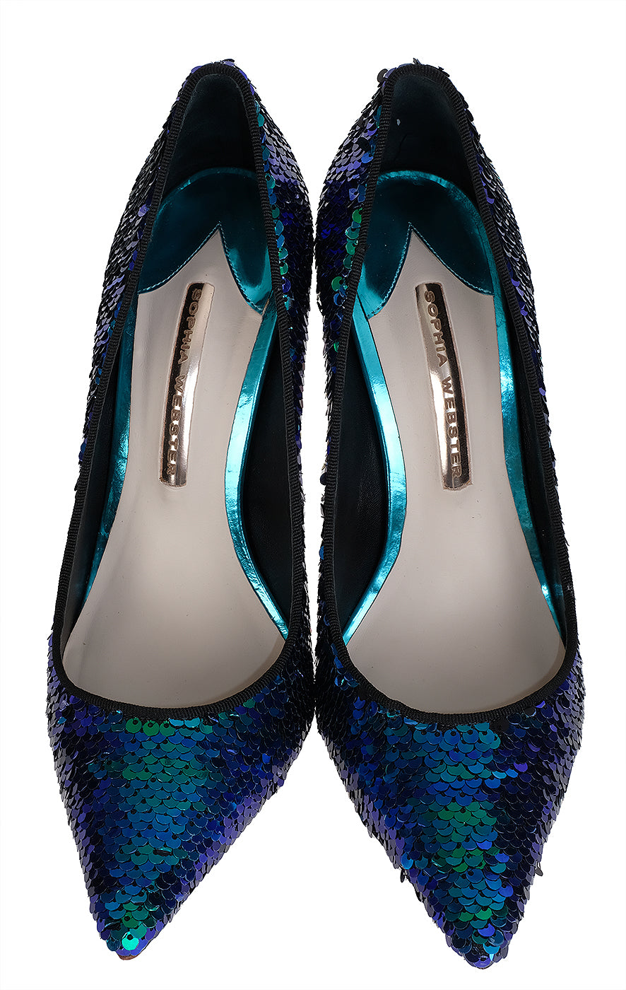 Sophia Webster  Blue Coco Sequined Heels