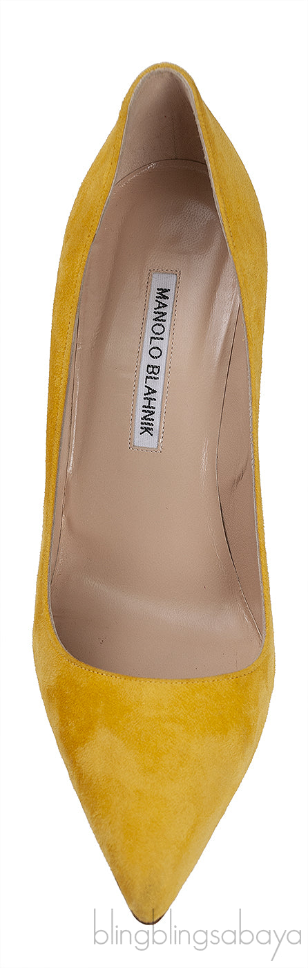 Yellow Suede Pointed Toe Heels