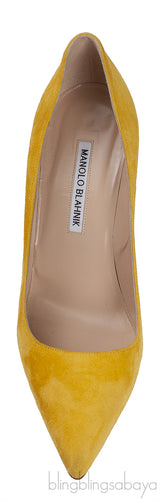 Yellow Suede Pointed Toe Heels