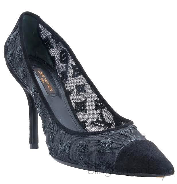 Black Mesh Monogram Sequin Heels