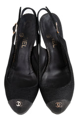Chanel Black Leather CC Cap Toe Slingback Shoes