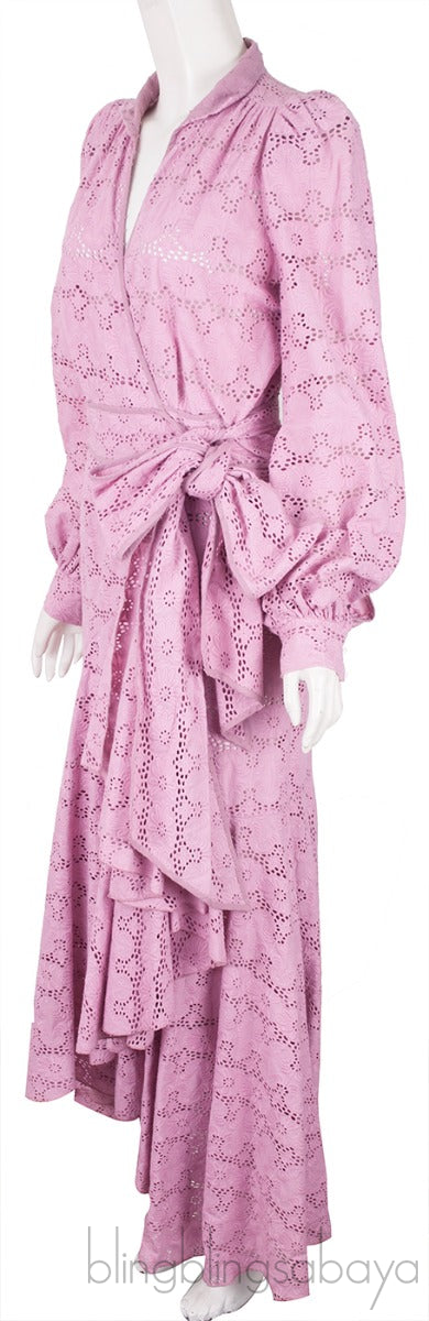 Pink Broiderie Anglaise Cotton Wrap Maxi Dress